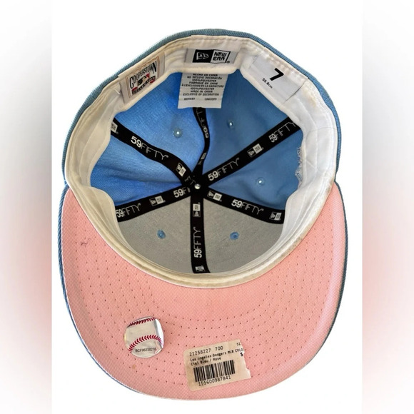 Los Angeles Dodgers New Era Fitted Hat Sky Blue/ Pink SIZE 7 1988 World Series - Picture 7 of 9